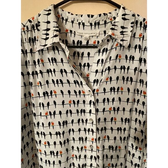 Jane + Delancey Womens Bird Print Short Sleeve Button Down Shirt Size L White - Picture 5 of 14